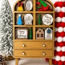  Christmas Mini Hutch Decor, Wooden Christmas Shelf Sitter, Miniature Holiday Decor, Christmas Tier Tray Decor,Farmhouse Christmas Decoration