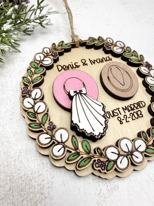 Personalized Wedding Ornament, Just Married Christmas Ornament, First Christmas Married, Newlywed Gift, Cowboy Cowgirl Wedding Keepsake