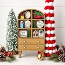  Christmas Mini Hutch Decor, Wooden Christmas Shelf Sitter, Miniature Holiday Decor, Christmas Tier Tray Decor,Farmhouse Christmas Decoration
