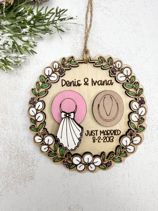 Personalized Wedding Ornament, Just Married Christmas Ornament, First Christmas Married, Newlywed Gift, Cowboy Cowgirl Wedding Keepsake