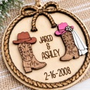  Personalized Western Wedding Ornament, Cowboy Boots Christmas Ornament, Country Wedding Gift, Bride Groom Ornament, Rustic Wedding Keepsake