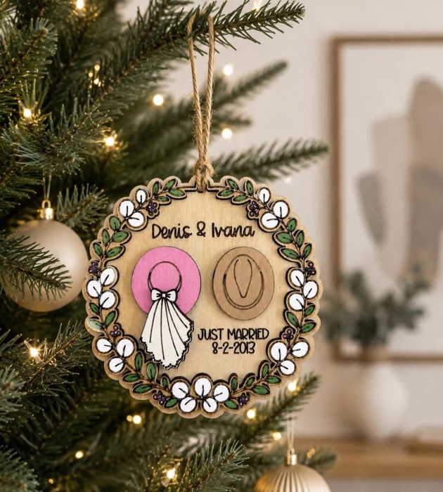 Personalized Wedding Ornament, Just Married Christmas Ornament, First Christmas Married, Newlywed Gift, Cowboy Cowgirl Wedding Keepsake