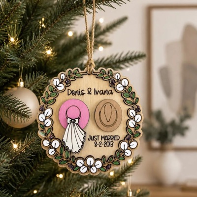 Personalized Wedding Ornament, Just Married Christmas Ornament, First Christmas Married, Newlywed Gift, Cowboy Cowgirl Wedding Keepsake