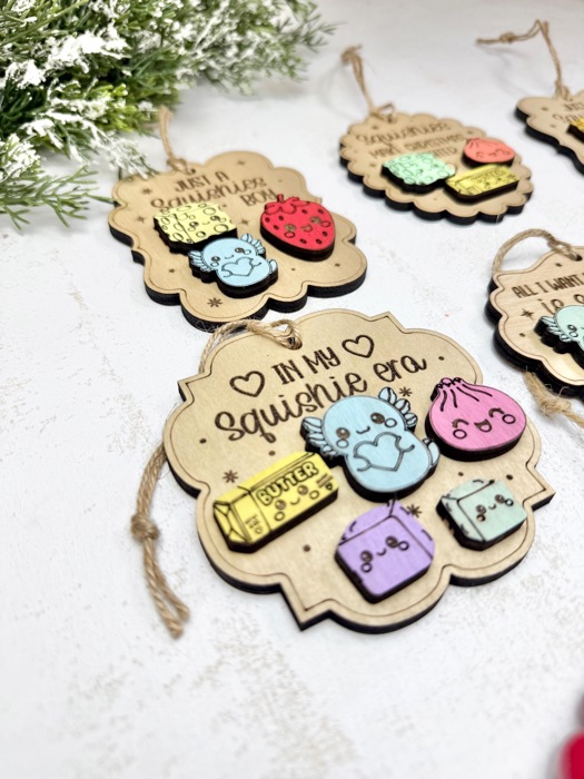 Squishies Christmas Ornament, Cute Squishy Toy Lover Gift, Kids Christmas Ornament, Boy Girl Holiday Gift, Wooden Ornament