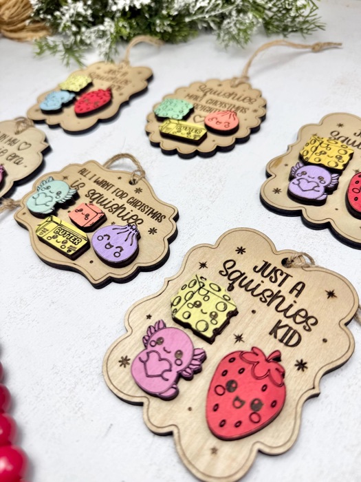 Squishies Christmas Ornament, Cute Squishy Toy Lover Gift, Kids Christmas Ornament, Boy Girl Holiday Gift, Wooden Ornament