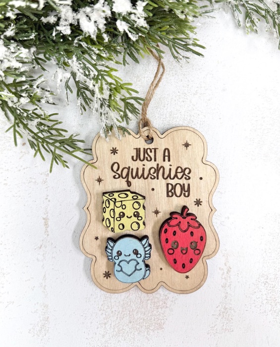 Squishies Christmas Ornament, Cute Squishy Toy Lover Gift, Kids Christmas Ornament, Boy Girl Holiday Gift, Wooden Ornament