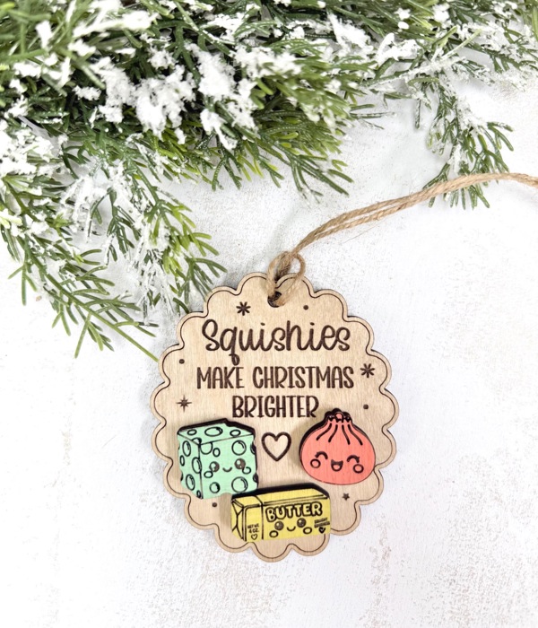 Squishies Christmas Ornament, Cute Squishy Toy Lover Gift, Kids Christmas Ornament, Boy Girl Holiday Gift, Wooden Ornament