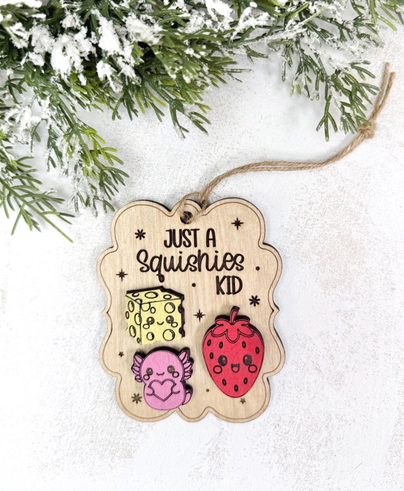 Squishies Christmas Ornament, Cute Squishy Toy Lover Gift, Kids Christmas Ornament, Boy Girl Holiday Gift, Wooden Ornament