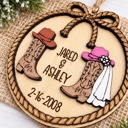  Personalized Western Wedding Ornament, Cowboy Boots Christmas Ornament, Country Wedding Gift, Bride Groom Ornament, Rustic Wedding Keepsake
