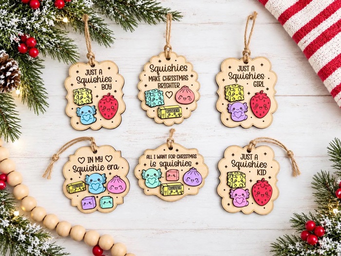 Squishies Christmas Ornament, Cute Squishy Toy Lover Gift, Kids Christmas Ornament, Boy Girl Holiday Gift, Wooden Ornament