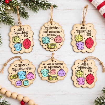 Squishies Christmas Ornament, Cute Squishy Toy Lover Gift, Kids Christmas Ornament, Boy Girl Holiday Gift, Wooden Ornament