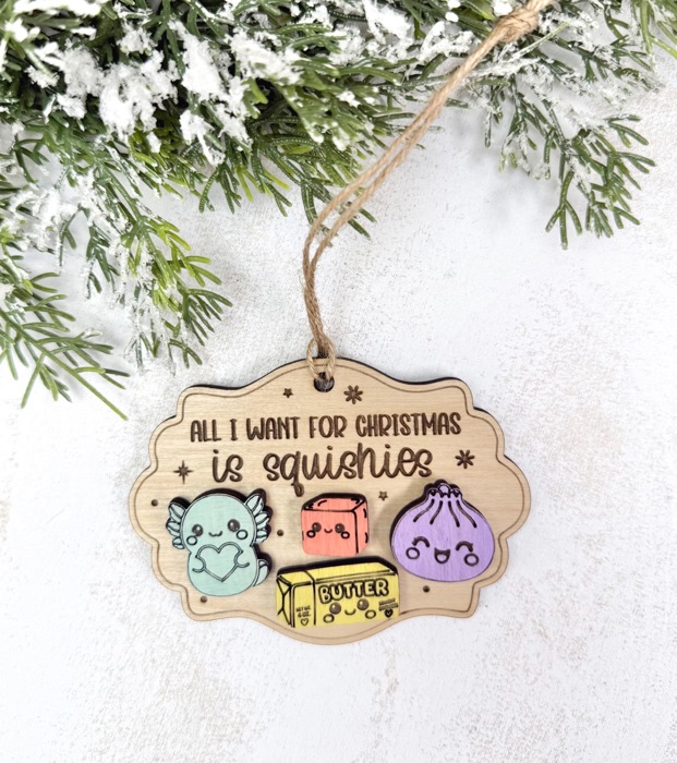 Squishies Christmas Ornament, Cute Squishy Toy Lover Gift, Kids Christmas Ornament, Boy Girl Holiday Gift, Wooden Ornament