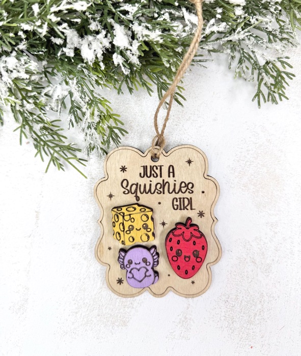 Squishies Christmas Ornament, Cute Squishy Toy Lover Gift, Kids Christmas Ornament, Boy Girl Holiday Gift, Wooden Ornament