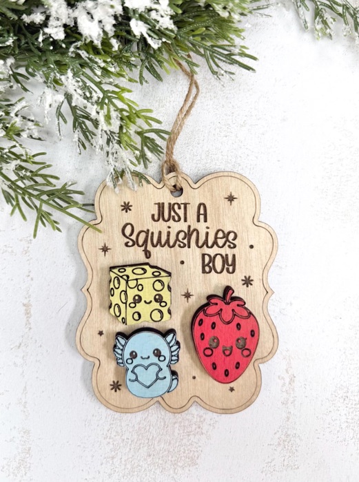 Squishies Christmas Ornament, Cute Squishy Toy Lover Gift, Kids Christmas Ornament, Boy Girl Holiday Gift, Wooden Ornament