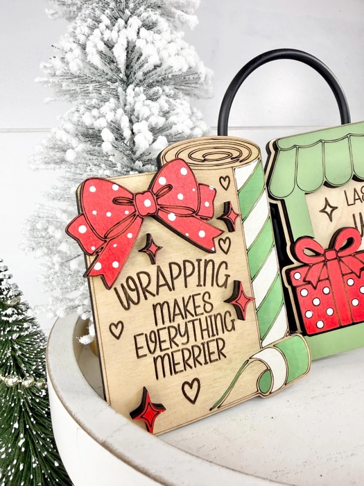 Christmas Tiered Tray Decor, Gift Wrapping Christmas Signs, Christmas Shelf Sitters, Holiday Tier Tray Decor, Christmas Gift Decor