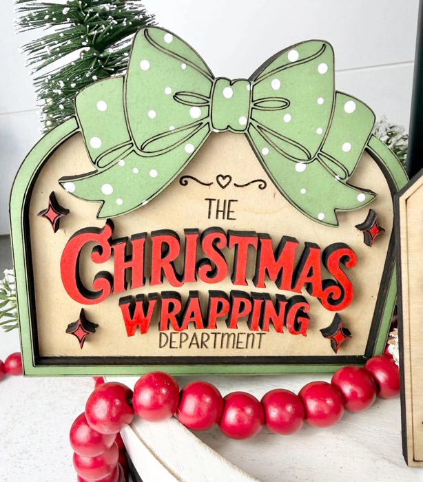 Christmas Tiered Tray Decor, Gift Wrapping Christmas Signs, Christmas Shelf Sitters, Holiday Tier Tray Decor, Christmas Gift Decor