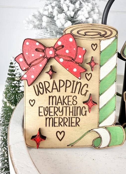 Christmas Tiered Tray Decor, Gift Wrapping Christmas Signs, Christmas Shelf Sitters, Holiday Tier Tray Decor, Christmas Gift Decor