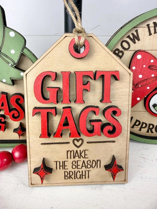 Christmas Tiered Tray Decor, Gift Wrapping Christmas Signs, Christmas Shelf Sitters, Holiday Tier Tray Decor, Christmas Gift Decor