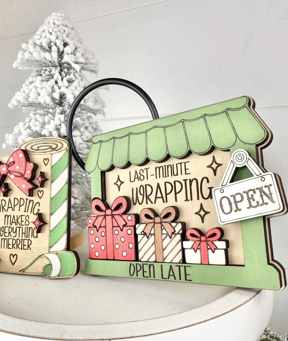 Christmas Tiered Tray Decor, Gift Wrapping Christmas Signs, Christmas Shelf Sitters, Holiday Tier Tray Decor, Christmas Gift Decor