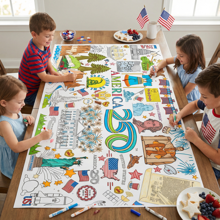 Patriotic America 250 Coloring Tablecloth *OFFICIALLY LICENSED*