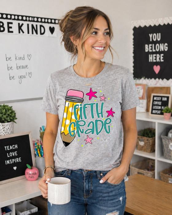 Personalized Grade Level Pre K - 5th Grade  Teacher Shirt • Bella Canvas Graphic Tee