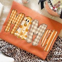  Faux Patchwork “MAMA” Tee – Fall & Halloween Graphic