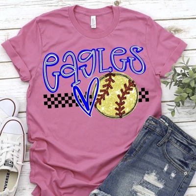 Custom Mascot Softball Heart Tee – 30+ Mascots Available