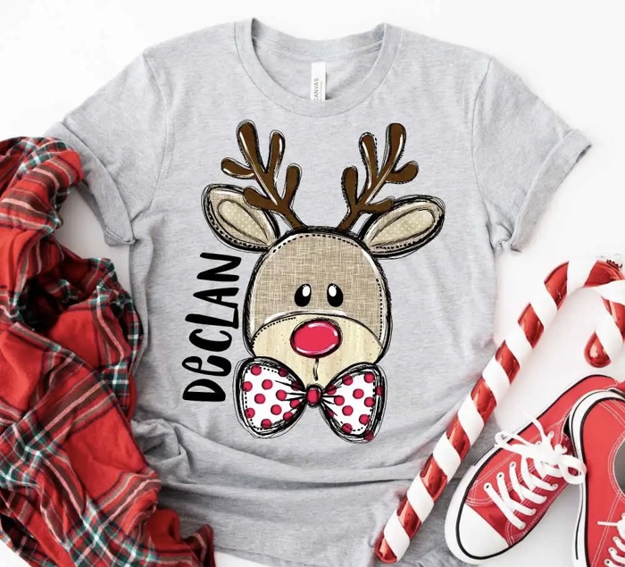 Kids Personalized Reindeer Tee – Kids Christmas Shirt - Adorable Holiday Style