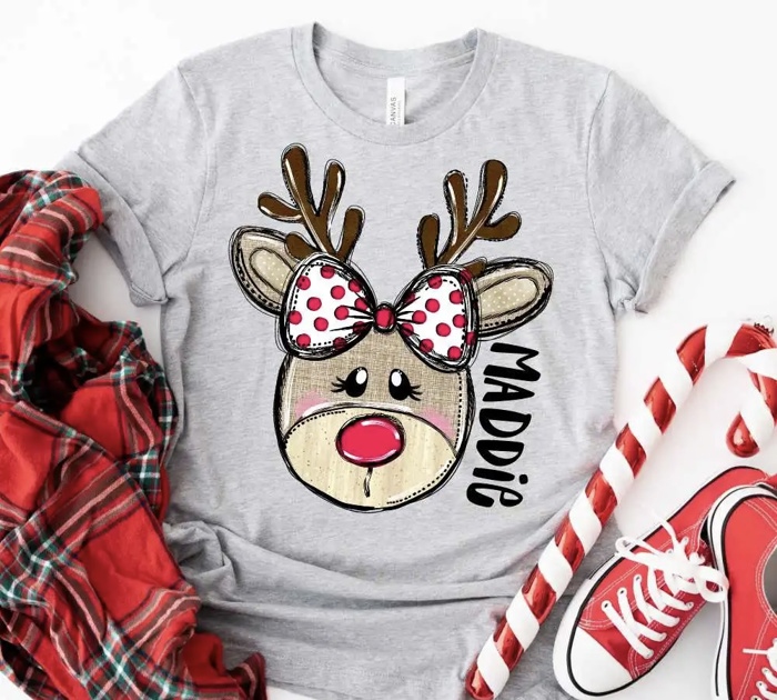 Kids Personalized Reindeer Tee – Kids Christmas Shirt - Adorable Holiday Style
