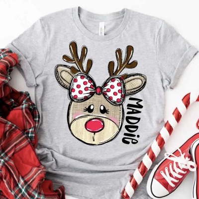 Kids Personalized Reindeer Tee – Kids Christmas Shirt - Adorable Holiday Style