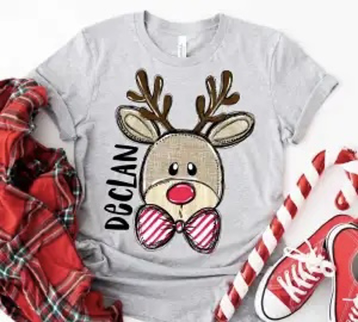 Kids Personalized Reindeer Tee – Kids Christmas Shirt - Adorable Holiday Style