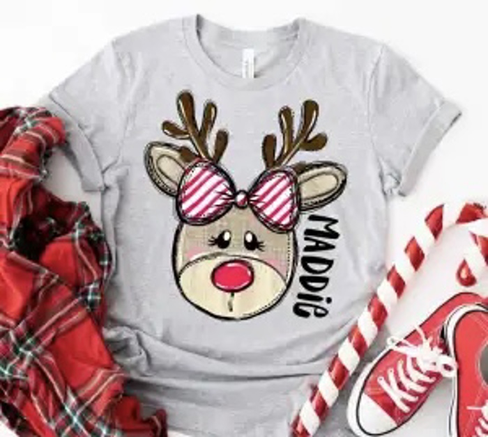 Kids Personalized Reindeer Tee – Kids Christmas Shirt - Adorable Holiday Style