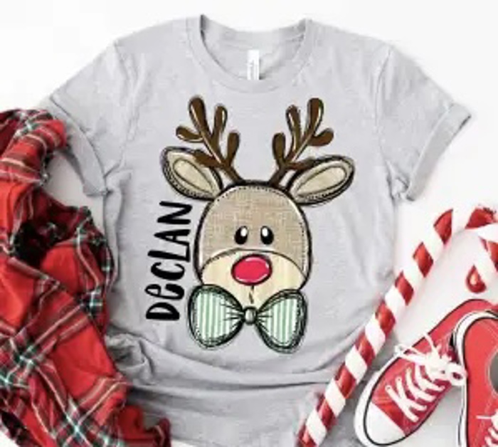 Kids Personalized Reindeer Tee – Kids Christmas Shirt - Adorable Holiday Style