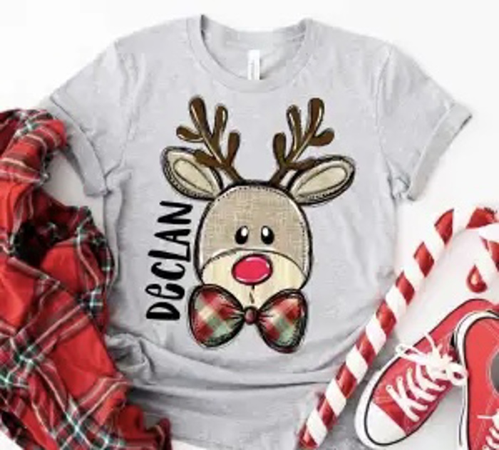 Kids Personalized Reindeer Tee – Kids Christmas Shirt - Adorable Holiday Style