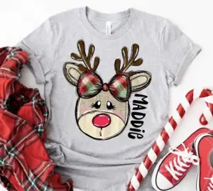 Kids Personalized Reindeer Tee – Kids Christmas Shirt - Adorable Holiday Style