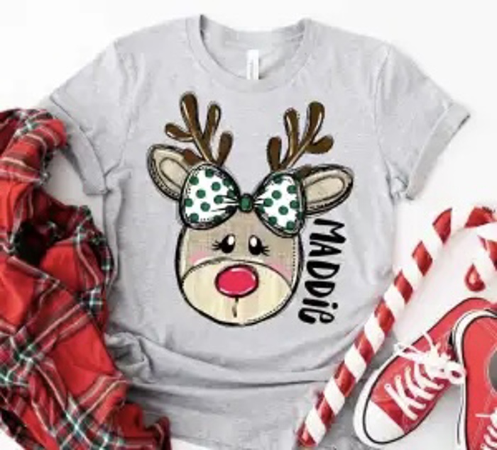 Kids Personalized Reindeer Tee – Kids Christmas Shirt - Adorable Holiday Style