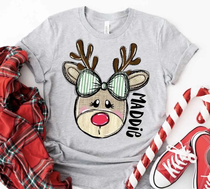 Kids Personalized Reindeer Tee – Kids Christmas Shirt - Adorable Holiday Style
