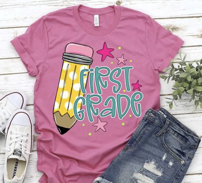 Personalized Grade Level Pre K - 5th Grade  Teacher Shirt • Bella Canvas Graphic Tee