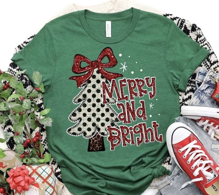 Merry & Bright Christmas Tee Collection – 4 Festive Tree Prints! 
