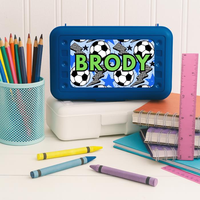 Personalized Soccer Pencil Box for Kids •  Custom Name School Supply Case • Back to School Storage Box