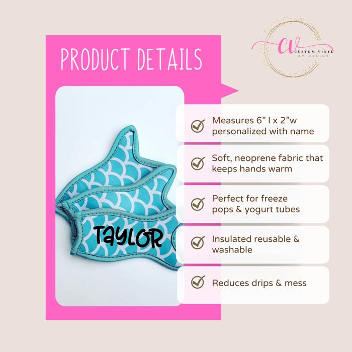 Mermaid Popsicle & Yogurt Holders • Personalized Kids Summer Gift • Pool Party Favor 