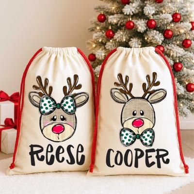 Personalized Reindeer Santa Sack – Custom Christmas Gift Bag for Kids