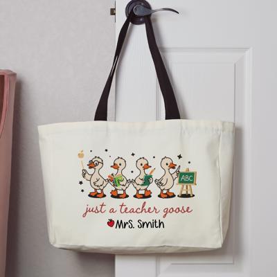 Personalized Teacher Goose Tote Bag – Funny Custom Teacher Gift with Name - Teacher Appreciation Gift