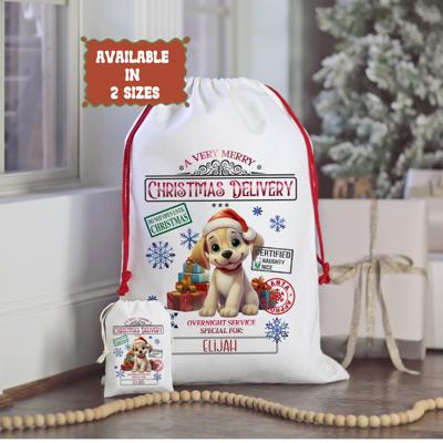 Personalized Santa Sack | Child's Fabric Christmas Gift Bag with Name | Large & Small Bags