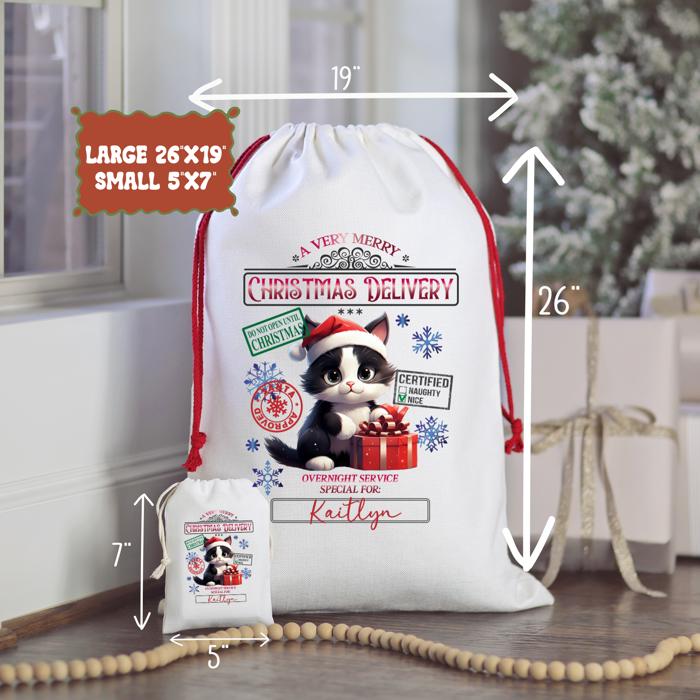 Personalized Santa Sack | Child's Fabric Christmas Gift Bag with Name | Large & Small Bags