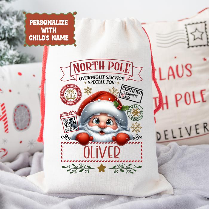 Personalized Santa Sack | Child's Fabric Christmas Gift Bag with Name | Large & Small Bags