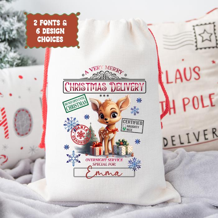 Personalized Santa Sack | Child's Fabric Christmas Gift Bag with Name | Large & Small Bags