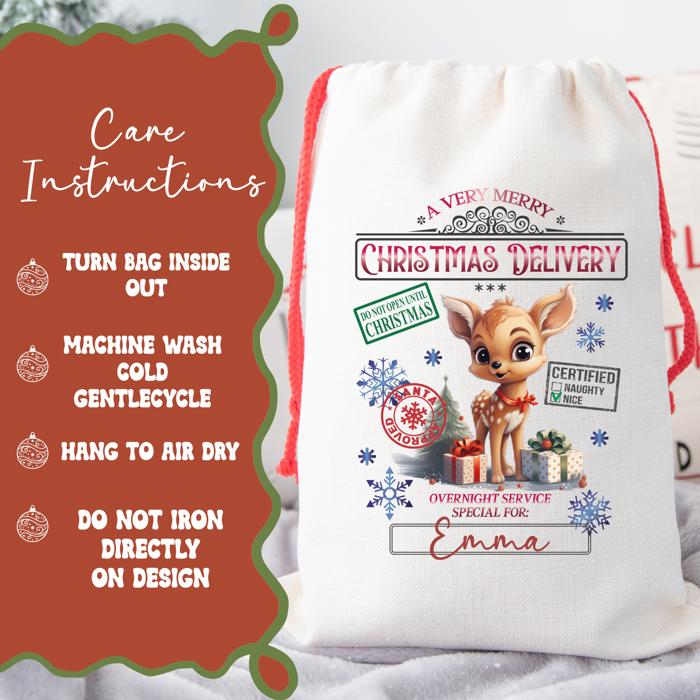 Personalized Santa Sack | Child's Fabric Christmas Gift Bag with Name | Large & Small Bags