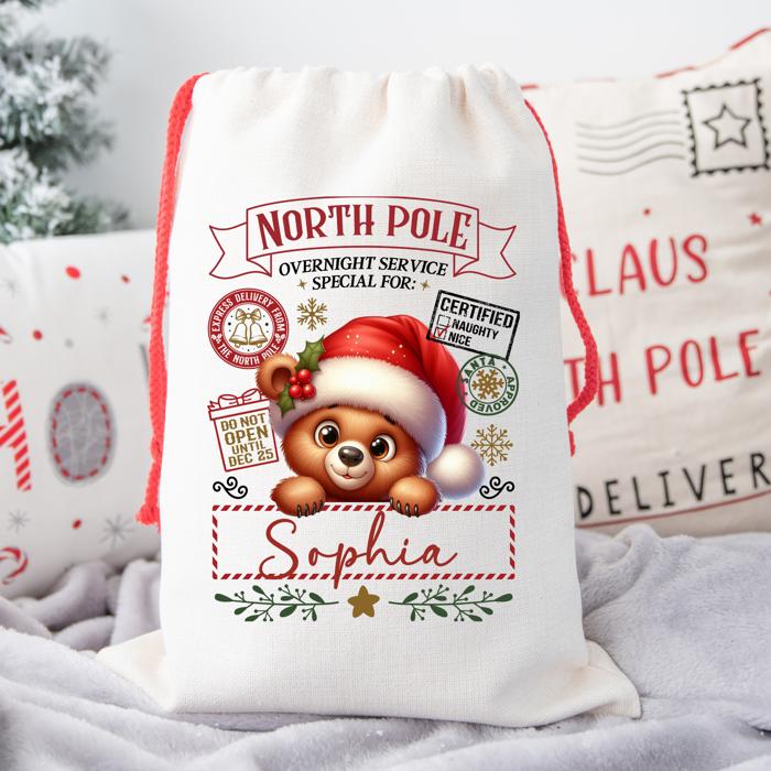 Personalized Santa Sack | Child's Fabric Christmas Gift Bag with Name | Large & Small Bags