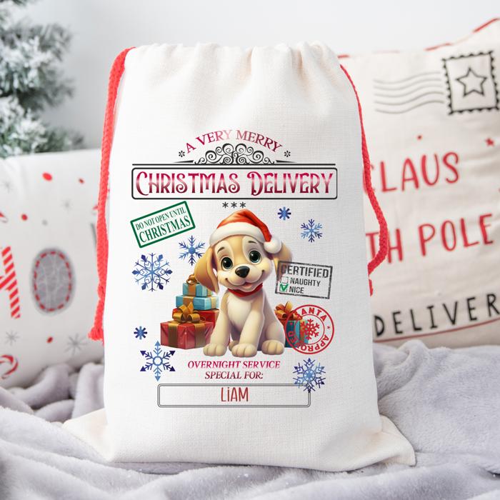 Personalized Santa Sack | Child's Fabric Christmas Gift Bag with Name | Large & Small Bags